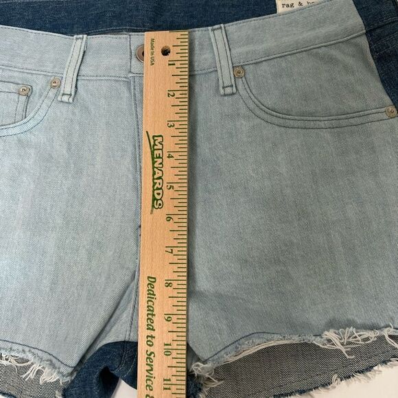 RAG & Bone TWO-TONE CUTOFF DENIM SHORTS IN DOUBLE BLUES size 30 - Picture 8 of 12